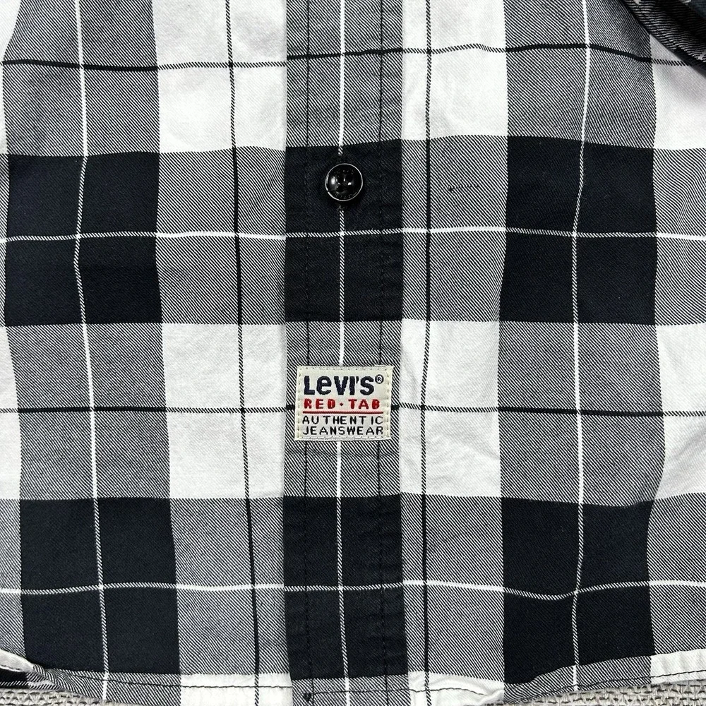 Vintage 90s Levi's Flannel Shirt Men XL Plaid Button Up Longsleeve Red Tab Jeans
